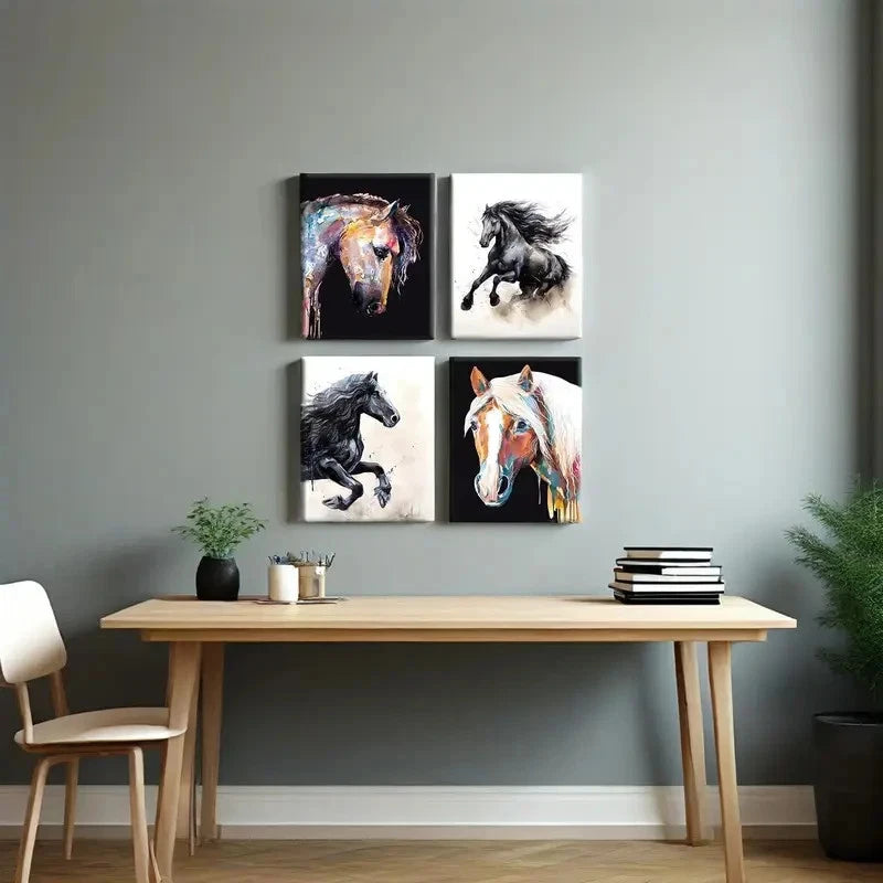 4pcs Framed Horse   Wall Art Canvas Framed
