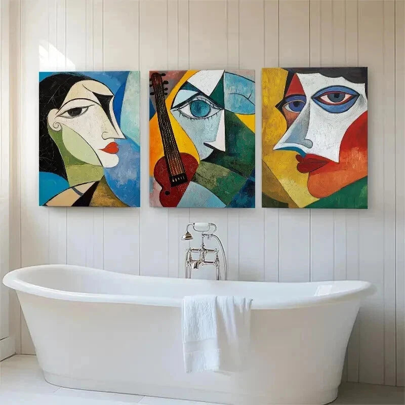 3pcs Vibrant Geometric Face Expressions Perfect Wall Art Set Canvas Framed 40x60cm - High Quality Print 100% Australian Made Wall Canvas Ready to Hang