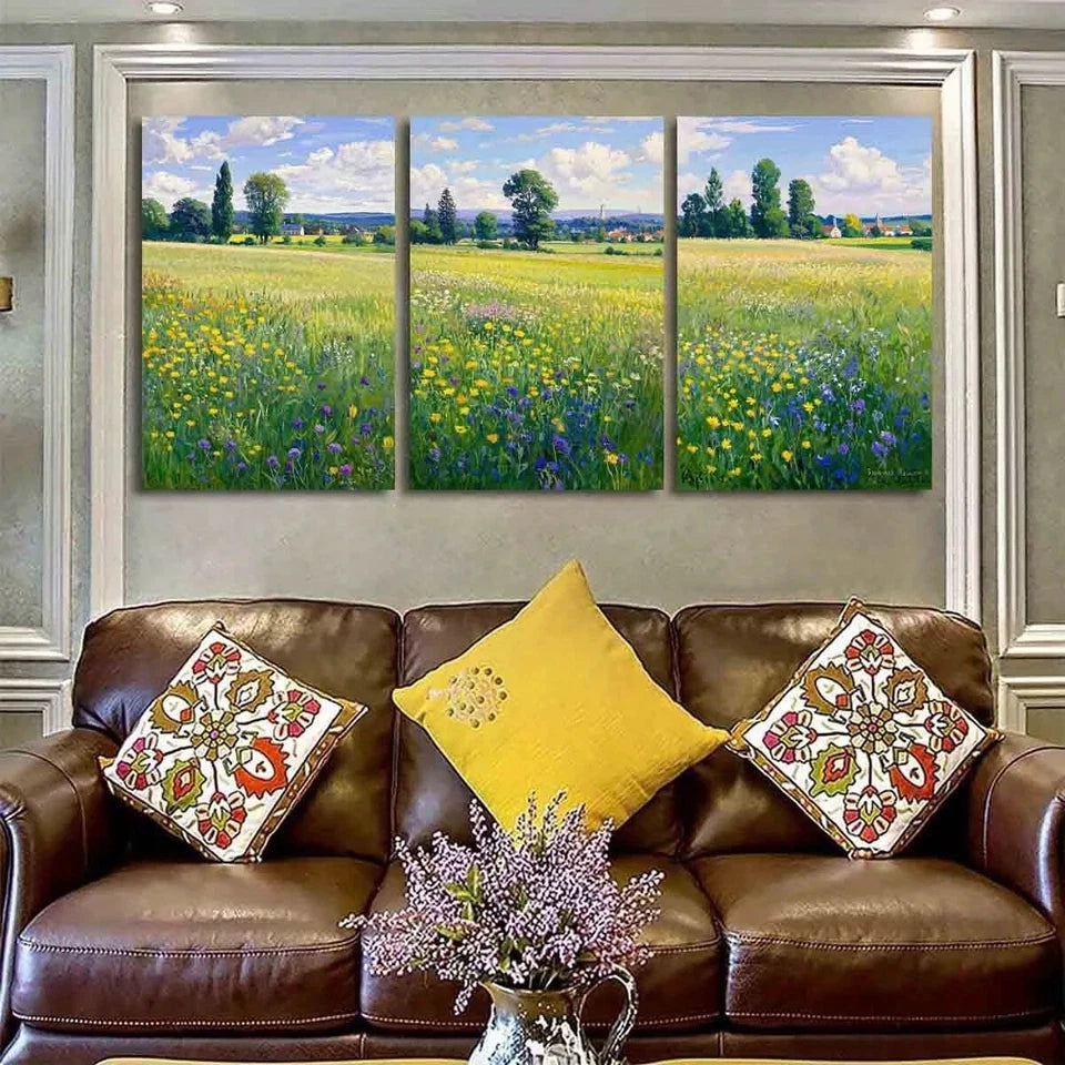 3pcs Oil Painting Tuscany Rustic Country House Metal Print Ready to Hang Art