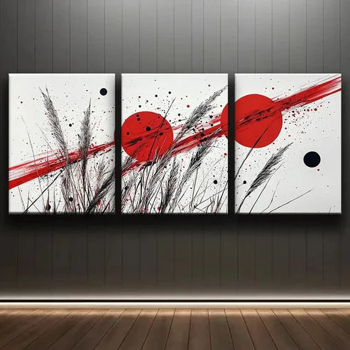 3pcs Colorful Red Line & Black Dot Design Wall Art Set Canvas Unframed - High Quality Print 100% Australian Made Wall Canvas