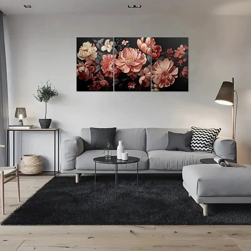 3pcs Modern Floral Pink Peonies Metal Print Ready to Hang Art