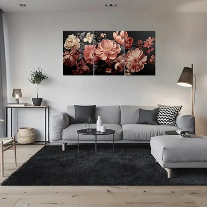 3pcs Modern Floral Pink Peonies Metal Print Ready to Hang Art