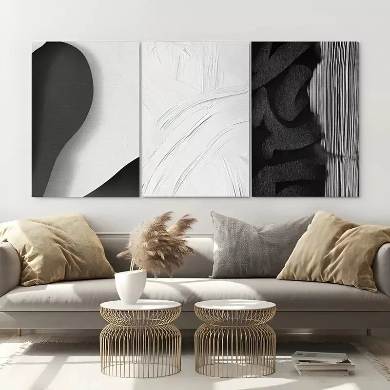 3pcs Black and White Abstract Canvas Framed 40x60cm - High Quality Print 100% Australian Made Wall Canvas Ready to Hang