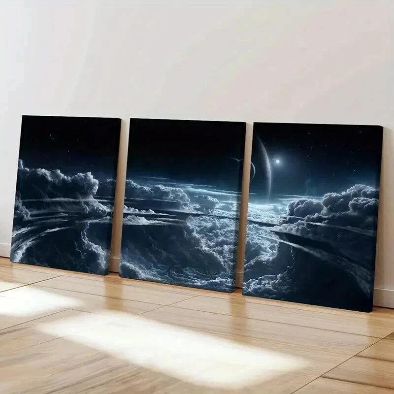 3pcs Fantasy Alien Planet Landscape Universe Wall Art Set Canvas Framed 40x60cm - High Quality Print 100% Australian Made Wall Canvas Ready to Hang