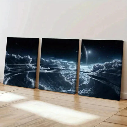 3pcs Fantasy Alien Planet Landscape Universe Wall Art Set Canvas Framed 40x60cm - High Quality Print 100% Australian Made Wall Canvas Ready to Hang
