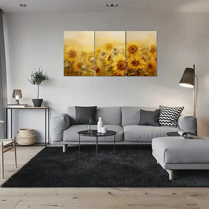 3pcs Sunflower Field Botanical Themed Metal Print Ready to Hang Art