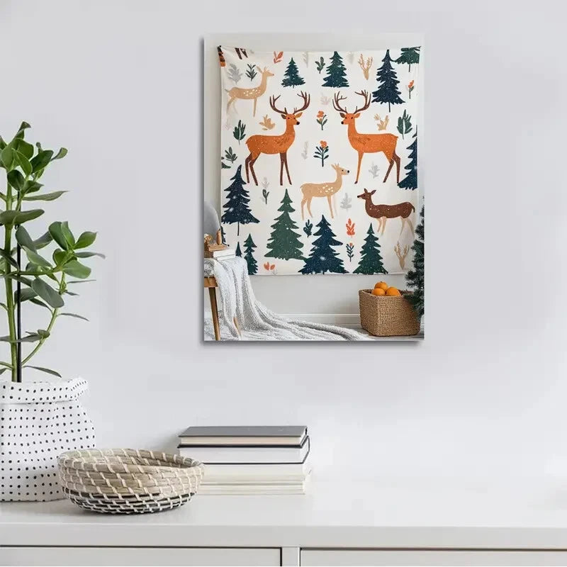 Contemporary Deer Forest Pattern Painting 40x60cm Metal Print Ready to Hang