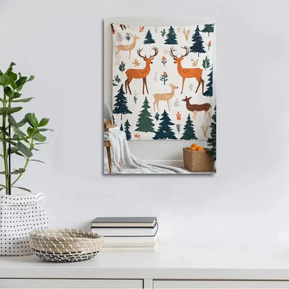 Contemporary Deer Forest Pattern Painting 40x60cm Metal Print Ready to Hang
