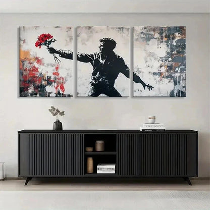 3pcs Vibrant Flower Throwing Urban Perfect Wall Art Set Canvas Framed 40x60cm - High Quality Print 100% Australian Made Wall Canvas Ready to Hang