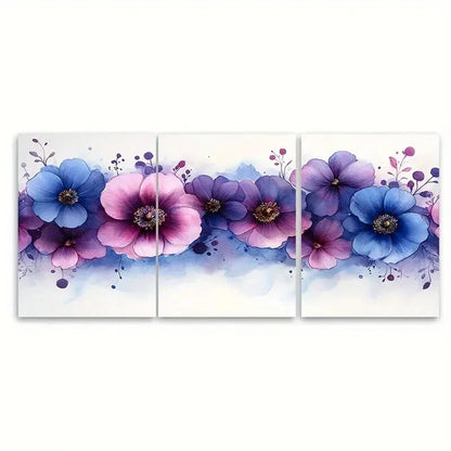 3pcs Purple and Blue Splash Print ER  Wall Art Set Canvas Framed 50x70cm - High Quality Print 100% Australian Made Wall Canvas Ready to Hang
