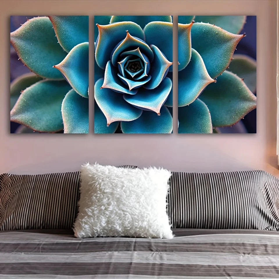 3pcs Blue Agave Plant Unique Decor Wall Art Set Canvas Framed 60x90cm - High Quality Print 100% Australian Made Wall Canvas Ready to Hang