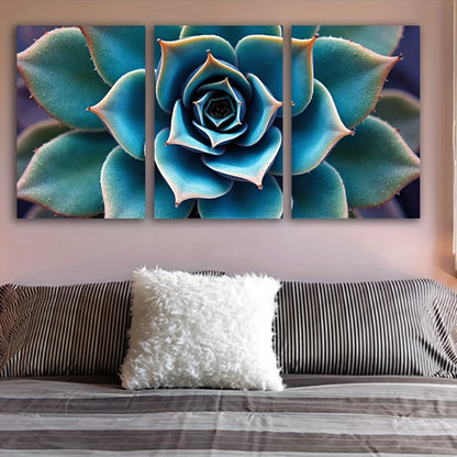 3pcs Blue Agave Plant Unique Decor Wall Art Set Canvas Framed 60x90cm - High Quality Print 100% Australian Made Wall Canvas Ready to Hang