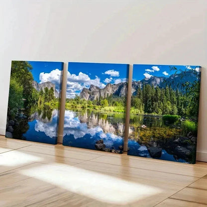 3pcs Art with Mountains Lake and Forest Wall Art Set Canvas Framed 40x60cm - High Quality Print 100% Australian Made Wall Canvas Ready to Hang