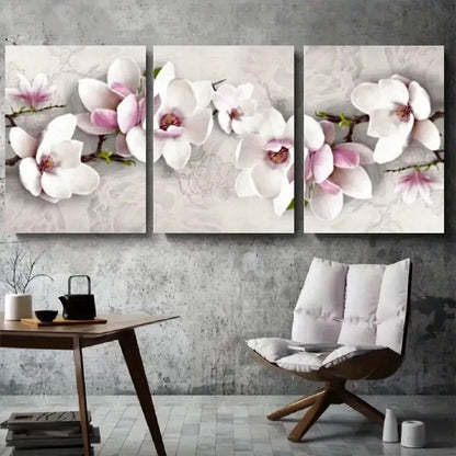 3pcs White Pink Magnolia Blossom Wall Art Set Canvas Framed 40x60cm - High Quality Print 100% Australian Made Wall Canvas Ready to Hang