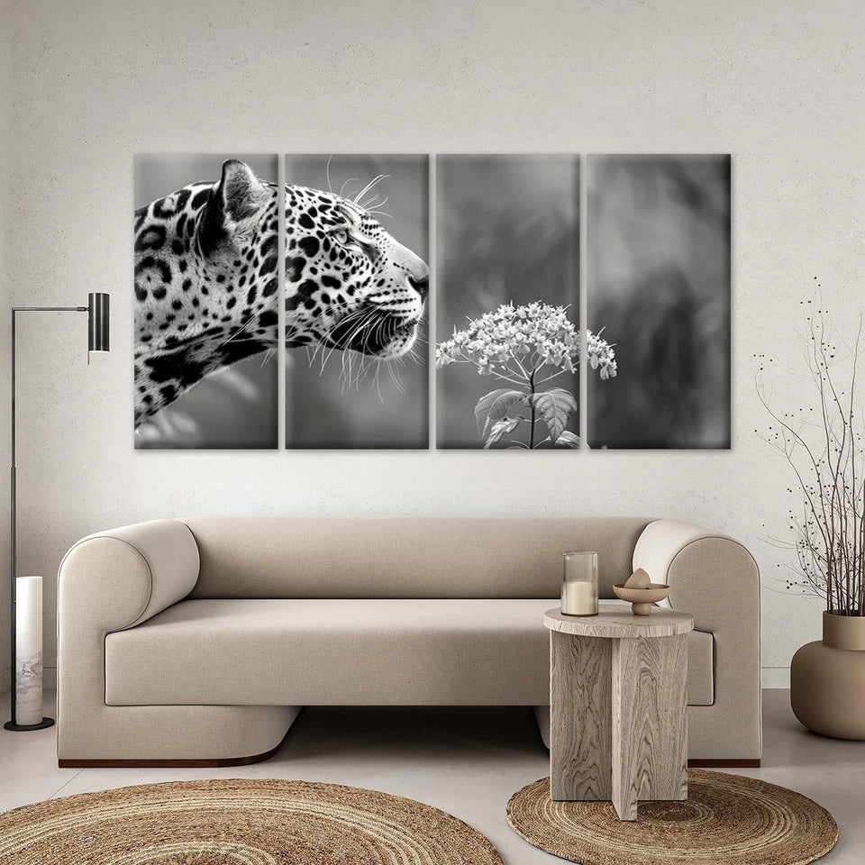 4pcs Vintage Black and White Leopard Wall Art Canvas Framed 45x80cm - High Quality Print 100% Australian Made Wall Canvas Ready to Hang
