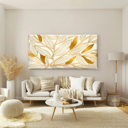 Golden Leaf Pattern Art Wall Art Canvas Office Home Room Framed 120x60cm