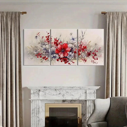3pcs Red Flower Bouquet Abstract Floral Wall Art Set Canvas Framed 50x70cm - High Quality Print 100% Australian Made Wall Canvas Ready to Hang