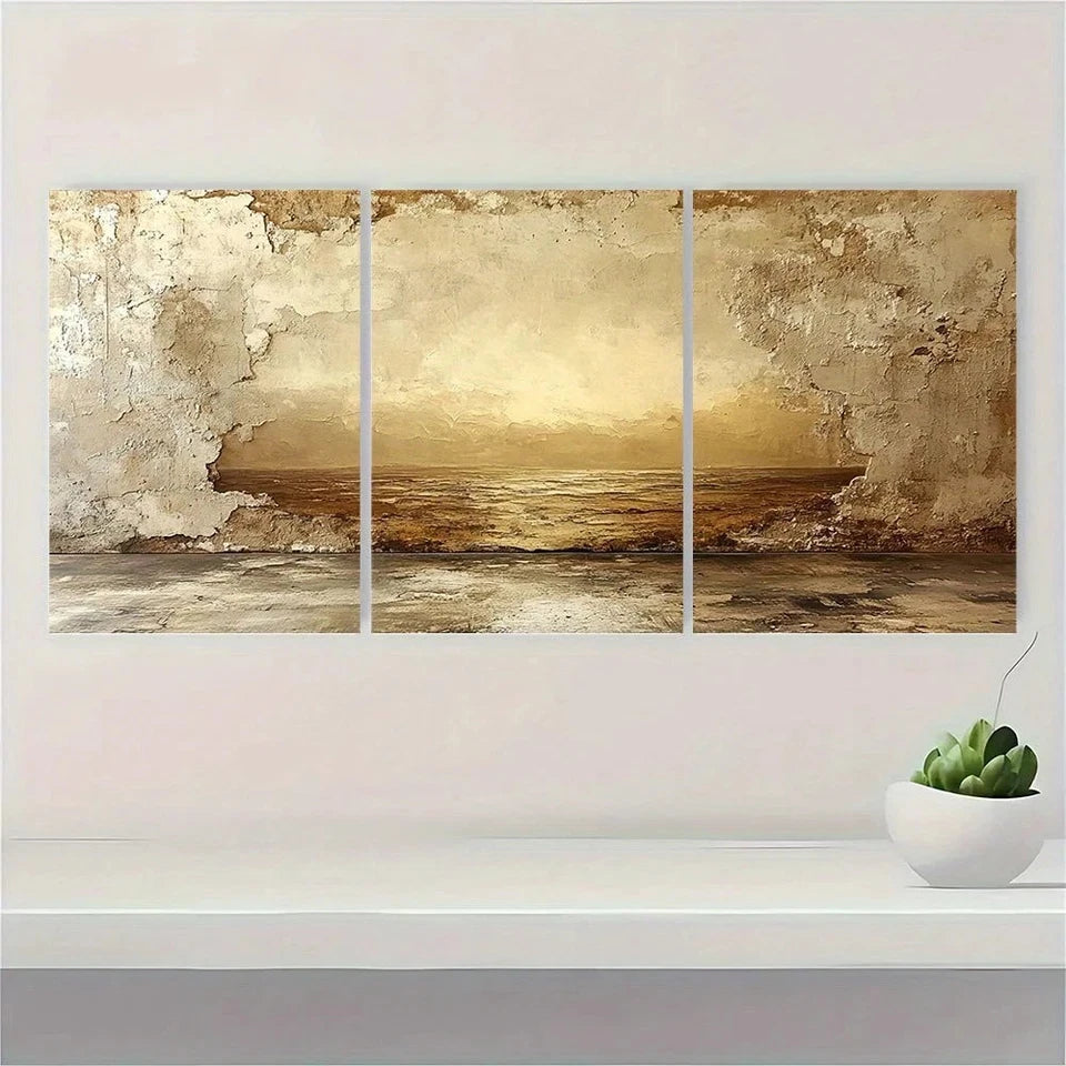 3pcs Abstract Artistic Beige Texture Painting Metal Print Ready to Hang Art