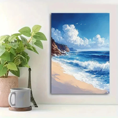 Beautiful Summer Seaside Beach Seascape Painting 60x90cm Metal Print Ready to Hang