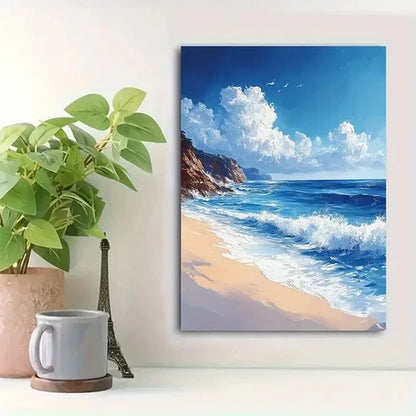 Beautiful Summer Seaside Beach Seascape Painting 60x90cm Metal Print Ready to Hang