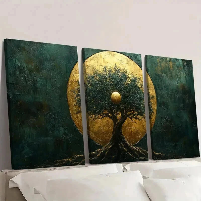 3pcs Olive Green & Golden Norse Mythology Decor Wall Art Set Canvas Framed 40x60cm - High Quality Print 100% Australian Made Wall Canvas Ready to Hang