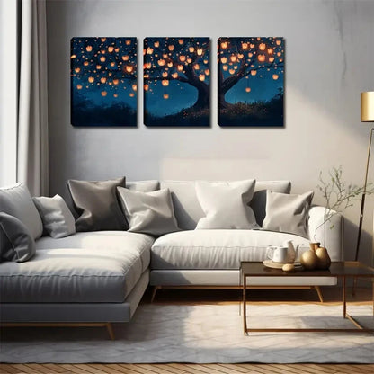3pcs Vibrant Lanterns On Branches Design Perfect Wall Art Set Canvas Framed 40x60cm - High Quality Print 100% Australian Made Wall Canvas Ready to Hang