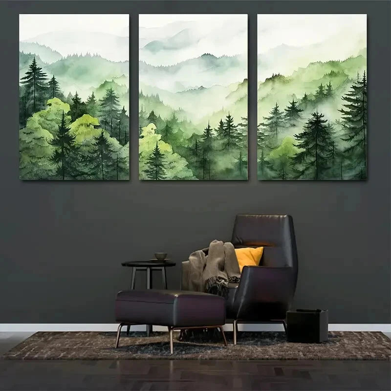 3pcs Serene Forest And Misty Hills Perfect Wall Art Set Canvas Framed 40x60cm - High Quality Print 100% Australian Made Wall Canvas Ready to Hang