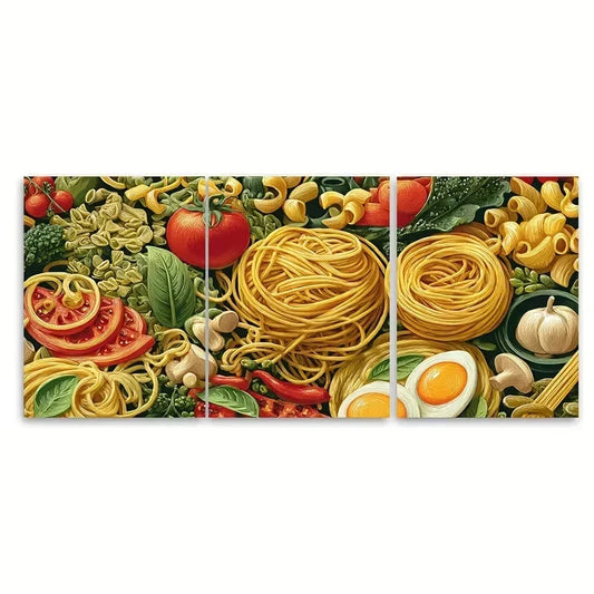 3pcs Retro Italian Food Pasta Night Kitchen Wall Art Canvas Framed 50x70cm - High Quality Print 100% Australian Made Wall Canvas Ready to Hang