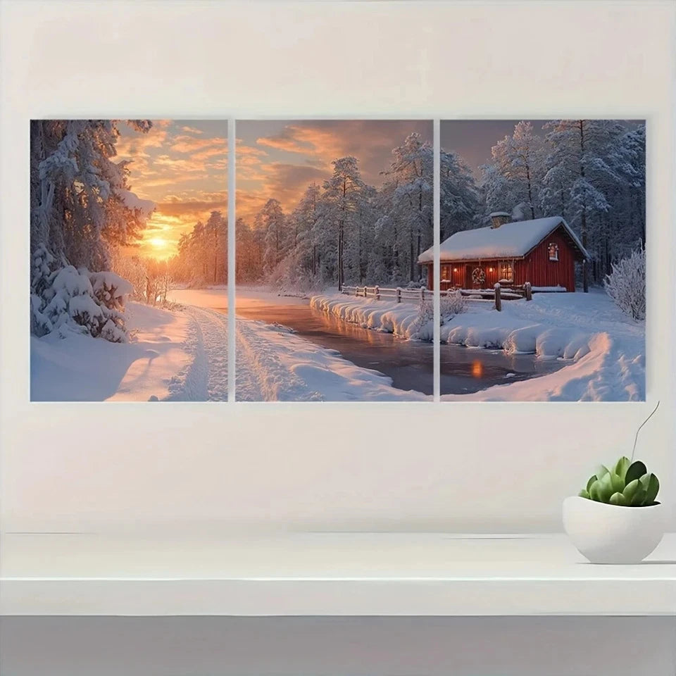 3pcs Winter Wonderland Scene Snow Sunset Metal Print Ready to Hang Art