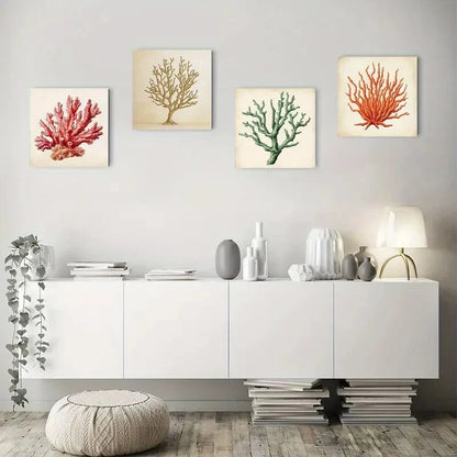 4pcs Style Colorful Coral Wall Art Canvas Framed