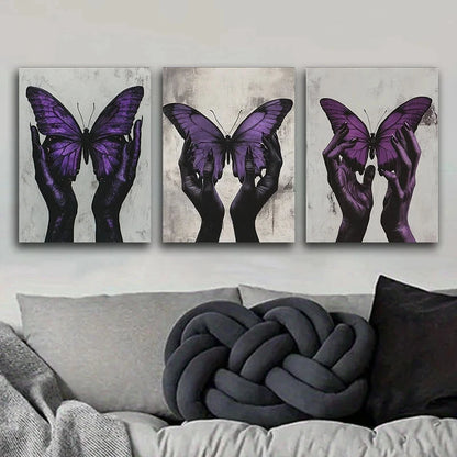 3pcs Purple Butterfly Classic Modern Style Metal Print Ready to Hang Art