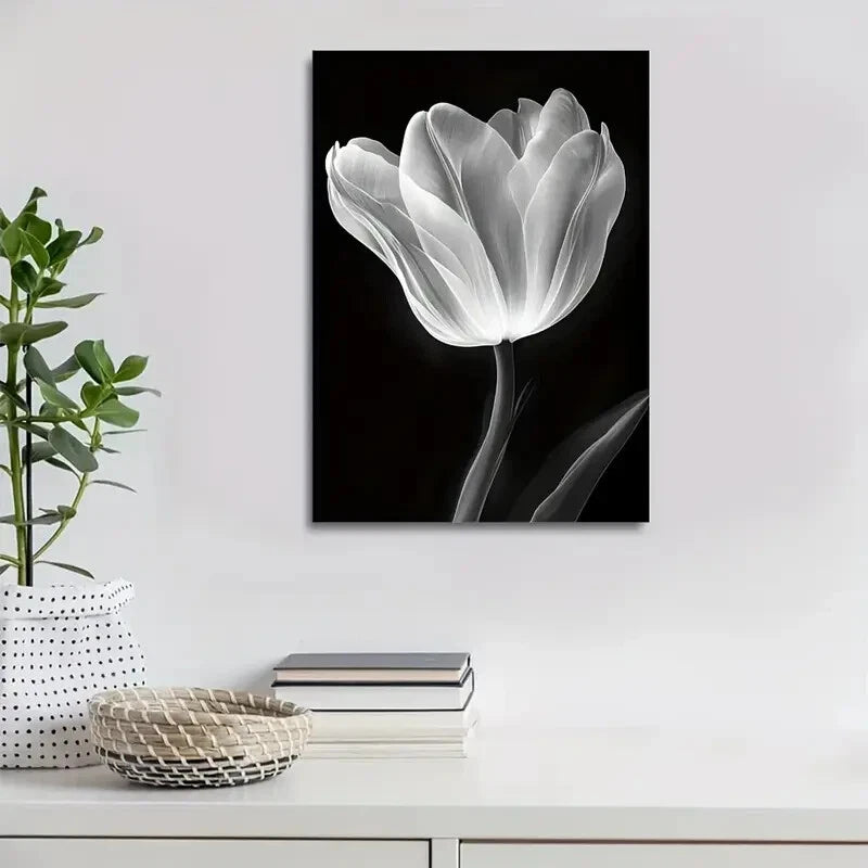 Beautiful Tulip Suitable Black Painting 40x60cm Metal Print Ready to Hang