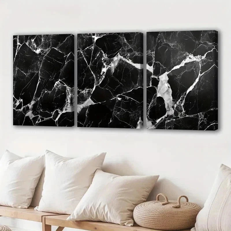 3pcs Black Marble Texture Series Modern Perfect Wall Art Set Canvas Framed 40x60cm - High Quality Print 100% Australian Made Wall Canvas Ready to Hang