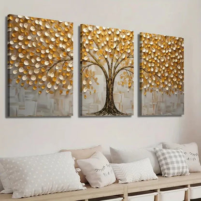 3pcs Golden Black and White Tree Texture Wall Art Set Canvas Unframed - High Quality Print 100% Australian Made Wall Canvas