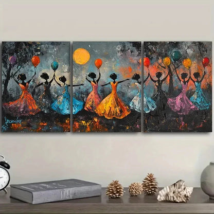 3pcs Vibrant Dancing Group Design Metal Print Ready to Hang Art