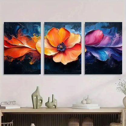 3pcs Vibrant Abstract Floral Colorful Modern Metal Print Ready to Hang Art