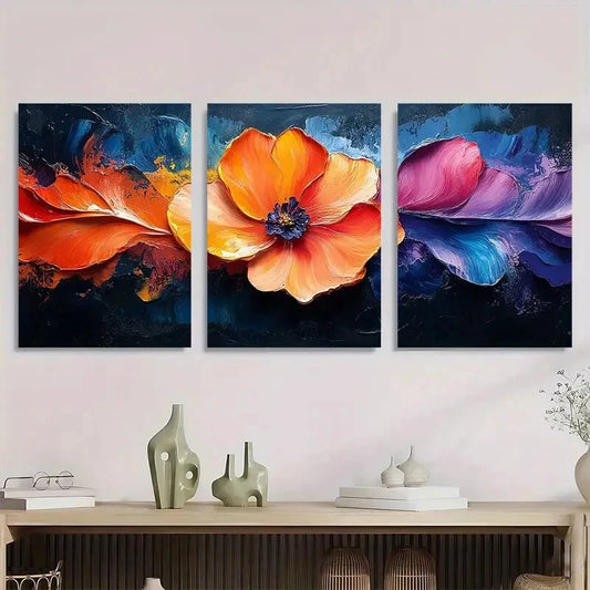 3pcs Vibrant Abstract Floral Colorful Modern Metal Print Ready to Hang Art