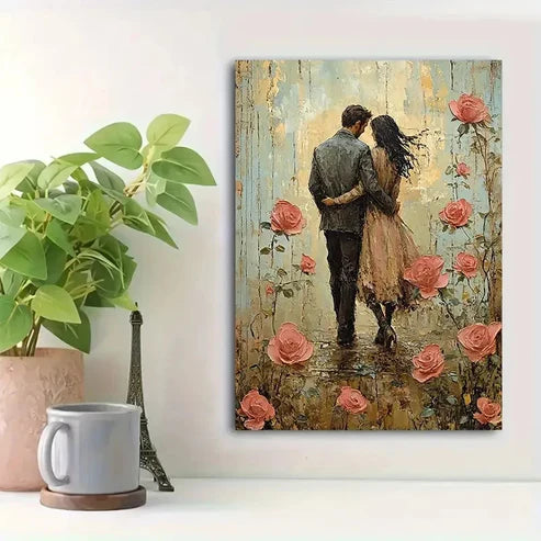 Beautiful Romantic Couple Embrace With Blooming 60x90cm Metal Print Ready to Hang