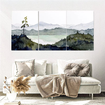 3pcs Abstract Forest Mountain Lake Wall Art Set Canvas Framed 50x70cm - High Quality Print 100% Australian Made Wall Canvas Ready to Hang