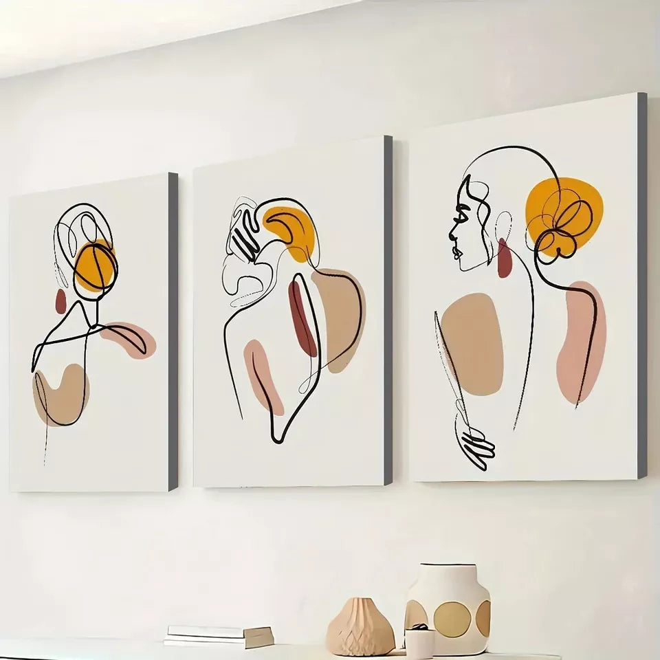 3pcs Modern Minimalist Style Feminine Abstract Wall Art Set Canvas Framed 50x70cm -  High Quality Print 100% Australian Made Wall Canvas Ready to Hang