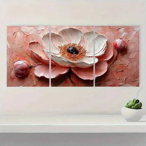 3pcs Heavy Texture Mini Pink Peonies Wall Art Set Canvas Unframed - High Quality Print 100% Australian Made Wall Canvas