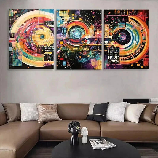 3pcs Futuristic Digital Abstract Tech Perfect Wall Art Set Canvas Framed 40x60cm - High Quality Print 100% Australian Made Wall Canvas Ready to Hang