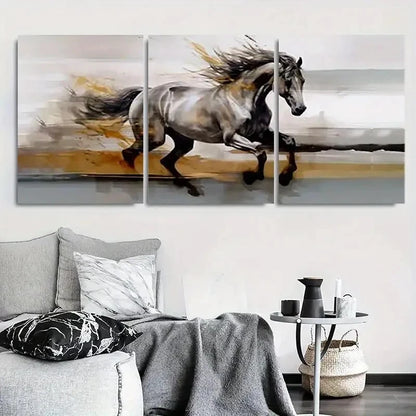 3pcs Speed Running Galloping Horse Metal Print Ready to Hang Art