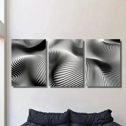 3pcs Black and White Dynamic Line Design Wall Art Set Canvas Unframed - High Quality Print 100% Australian Made Wall Canvas
