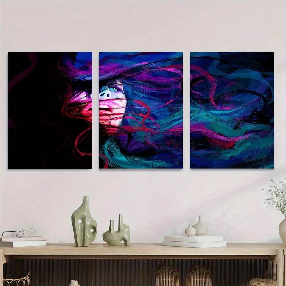 3pcs Vibrant Abstract Colorful Stunning Blue Eye Metal Print Ready to Hang Art