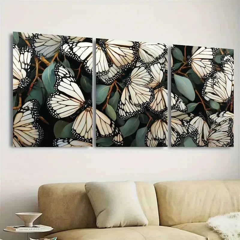 3pcs Monarch Butterflies Farmhouse Art Wall Art Set Canvas Framed 40x60cm - High Quality Print 100% Australian Made Wall Canvas Ready to Hang