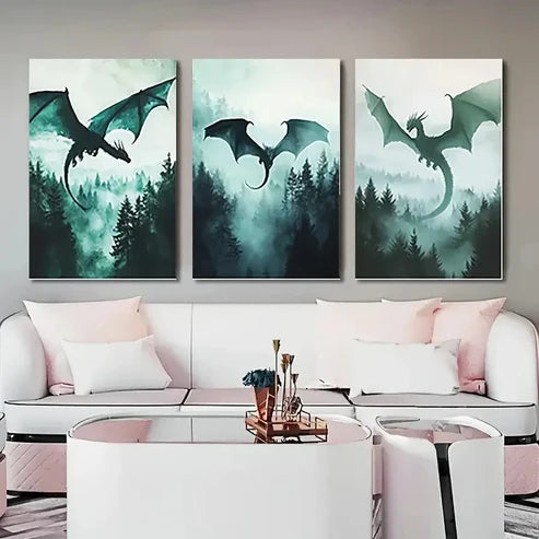 3pcs Forest & Dragon Fantasy DF Wall Art Set Canvas Unframed - High Quality Print 100% Australian Made Wall Canvas