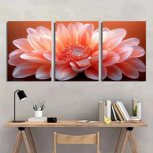 3pcs Chinese Aster Flower Aesthetic Perfect Wall Art Set Canvas Framed 40x60cm - High Quality Print 100% Australian Made Wall Canvas Ready to Hang
