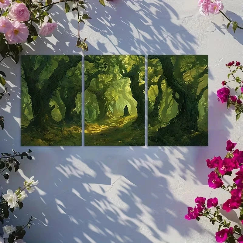 3pcs Green Forest Fairy Tale World Metal Print Ready to Hang Art