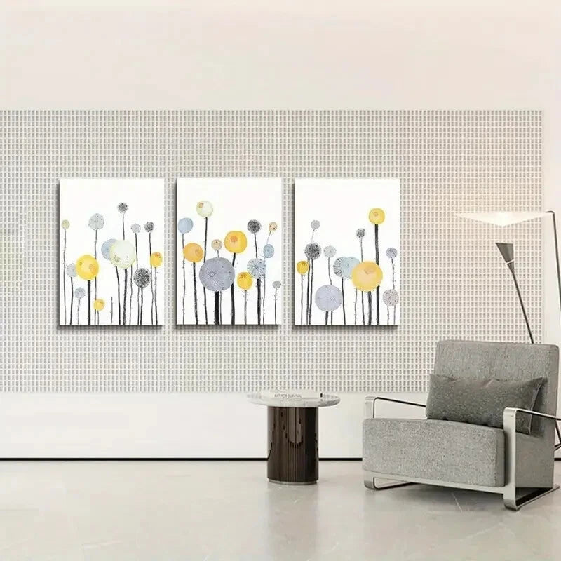3pcs Modern Abstract Dandelion Flowers Metal Print Ready to Hang Art